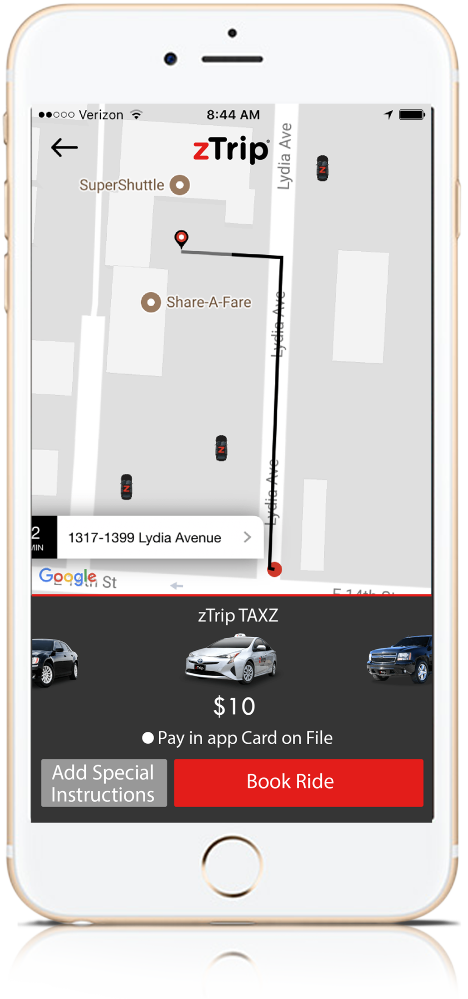 zTrip app, book a ride.